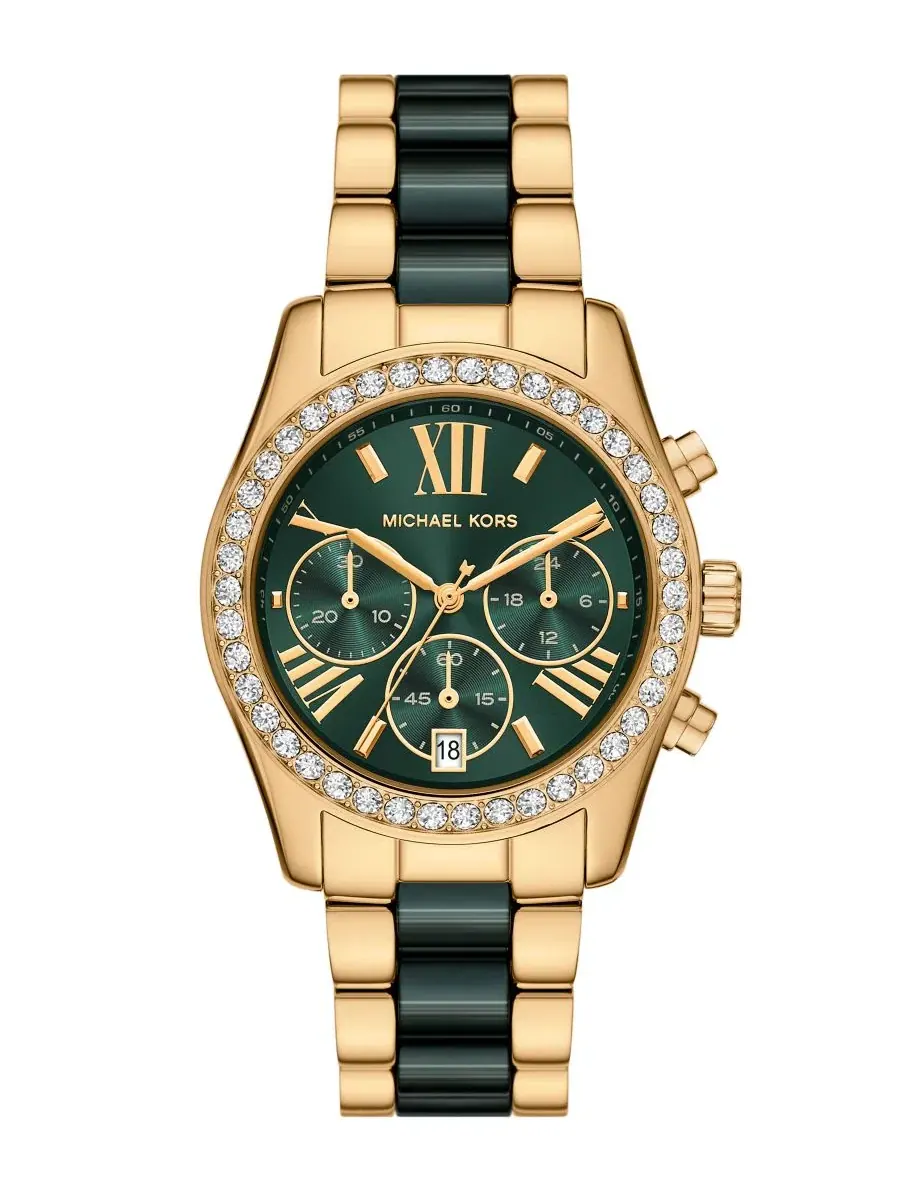 Женские часы Lexington Chronograph с зеленой керамикой и золотистым корпусом Michael Kors — изображение 1 из 4