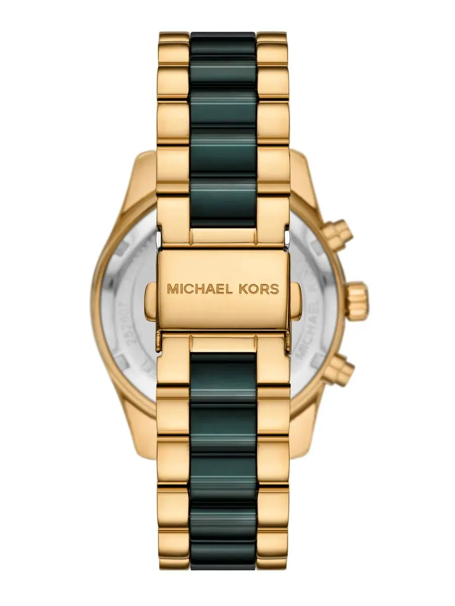 Женские часы Lexington Chronograph с зеленой керамикой и золотистым корпусом Michael Kors — изображение 2 из 4