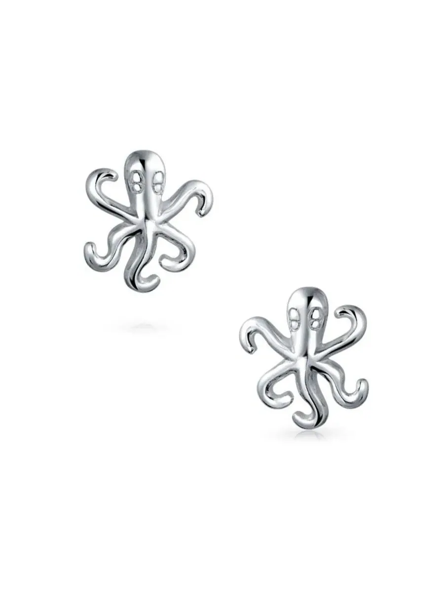 Серьги-гвоздики с морскими обитателями, 2 пары Bling Jewelry — изображение 2 из 5, оттенок серебристый