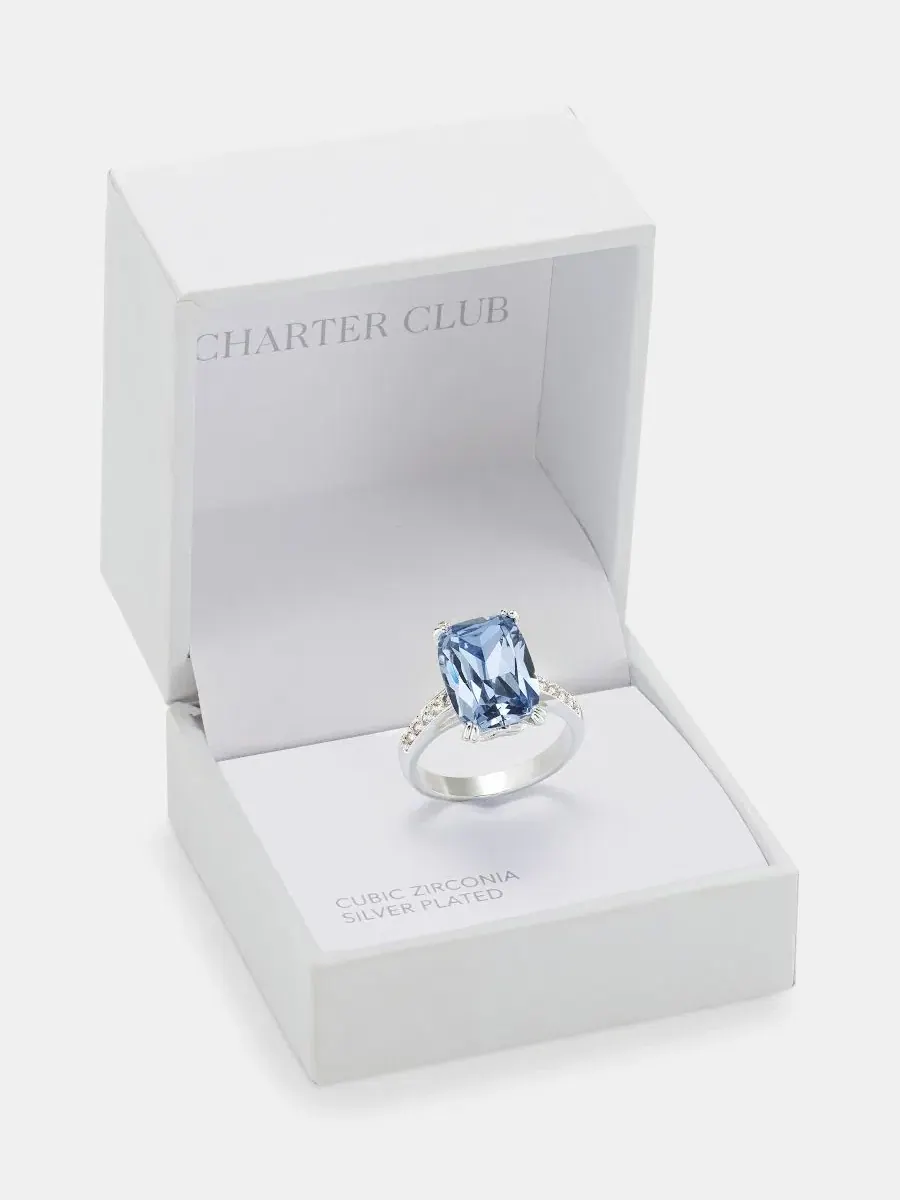 Кольцо с паве и цветным кристаллом Pavé & Color Crystal Statement Ring Charter Club — изображение 3 из 3, оттенок серебристый