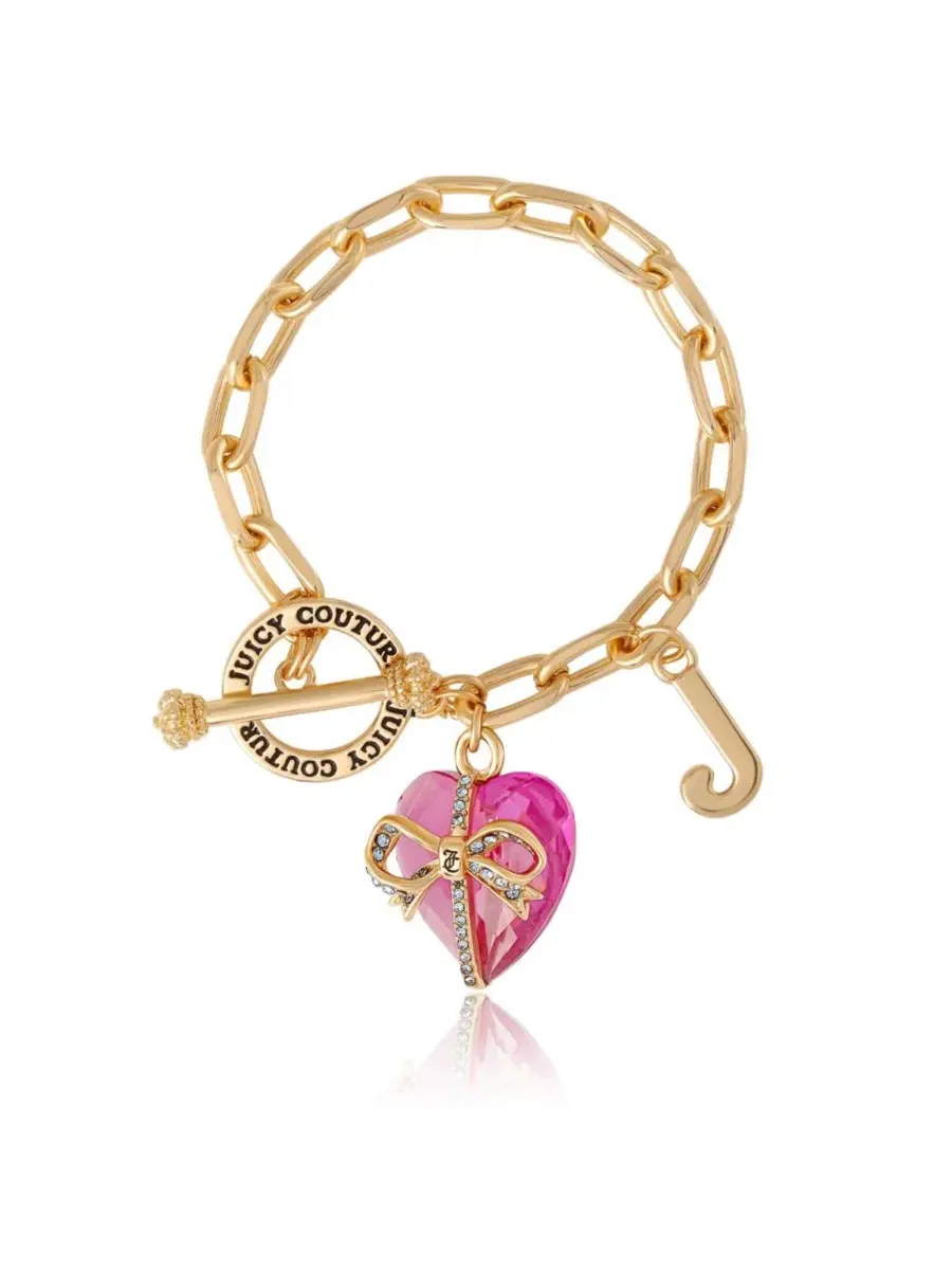 Браслет с камнем в форме сердца и подвеской в виде буквы J Juicy Couture