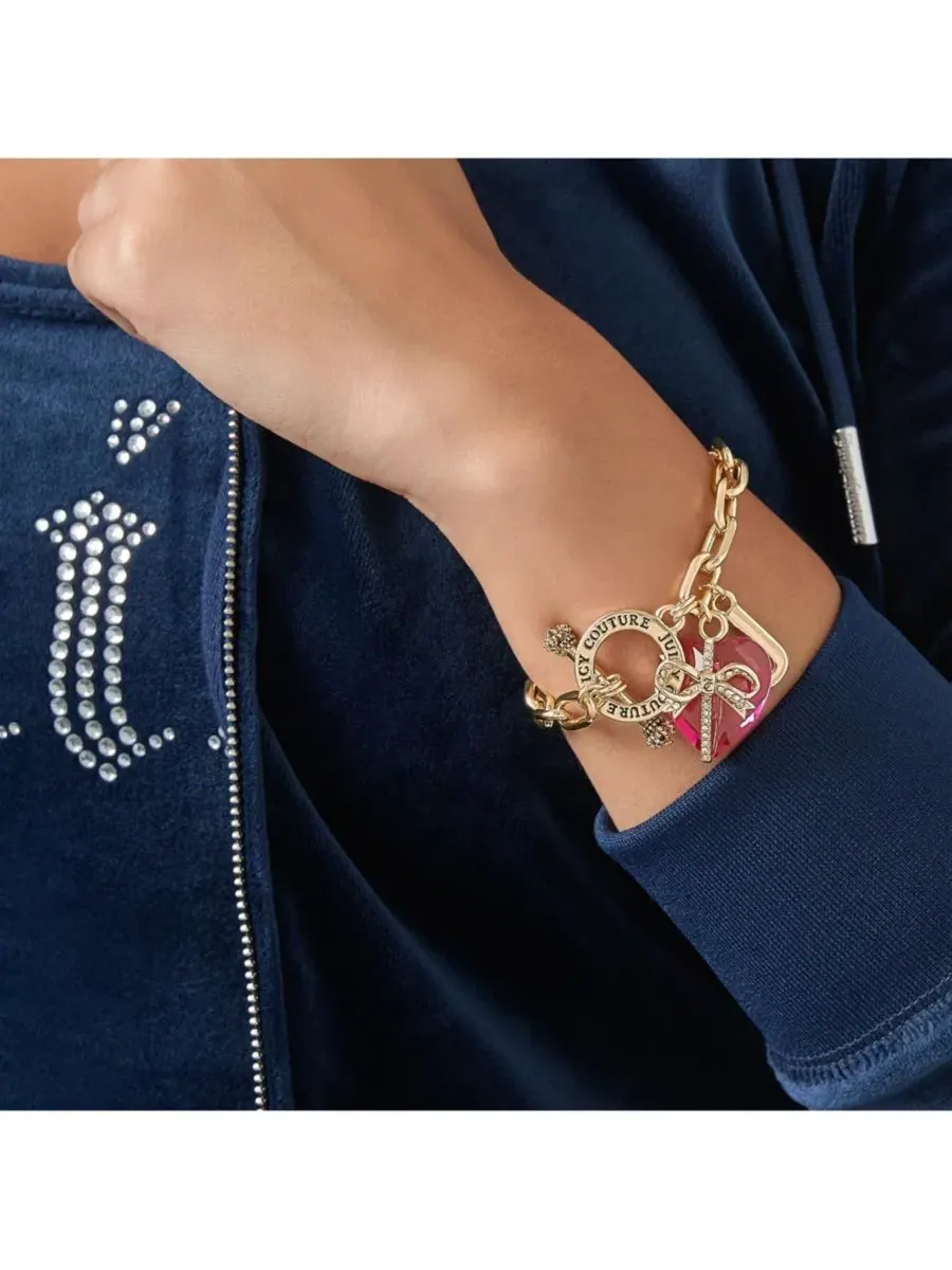 Браслет с камнем в форме сердца и подвеской в виде буквы J Juicy Couture — изображение 4 из 6, оттенок розовый