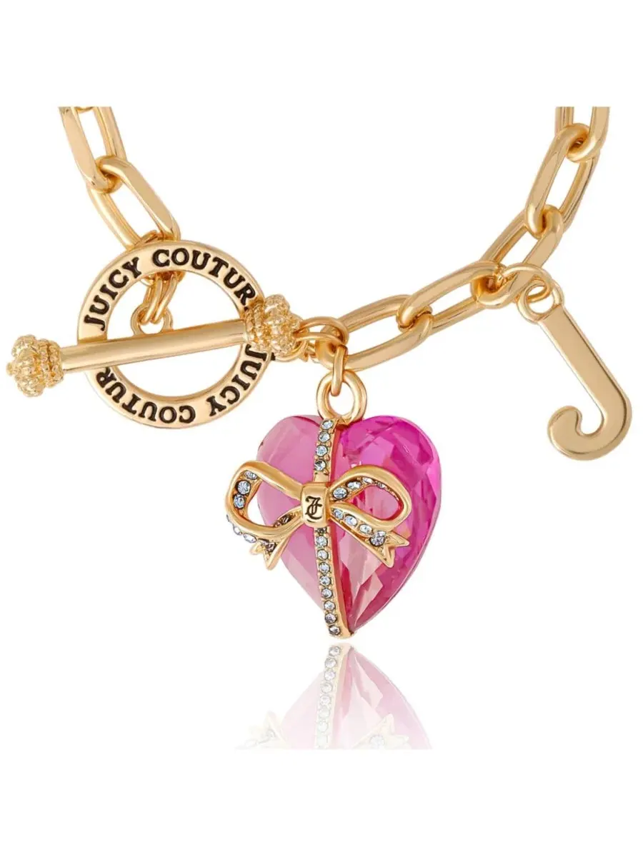 Браслет с камнем в форме сердца и подвеской в виде буквы J Juicy Couture — изображение 5 из 6, оттенок розовый