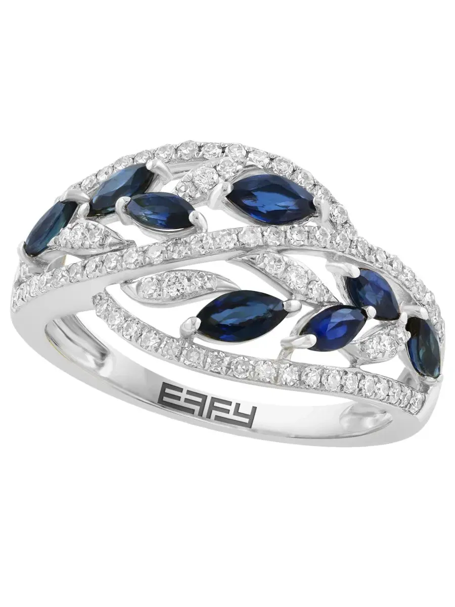 Кольцо с сапфиром и бриллиантами, 14K белое золото EFFY Collection — изображение 1 из 4, оттенок золотистый