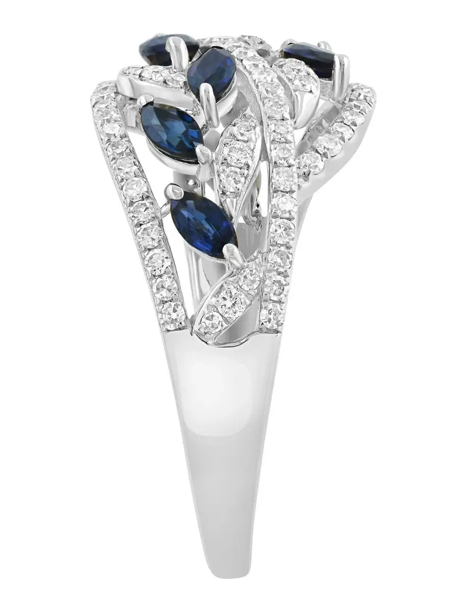 Кольцо с сапфиром и бриллиантами, 14K белое золото EFFY Collection — изображение 4 из 4, оттенок золотистый