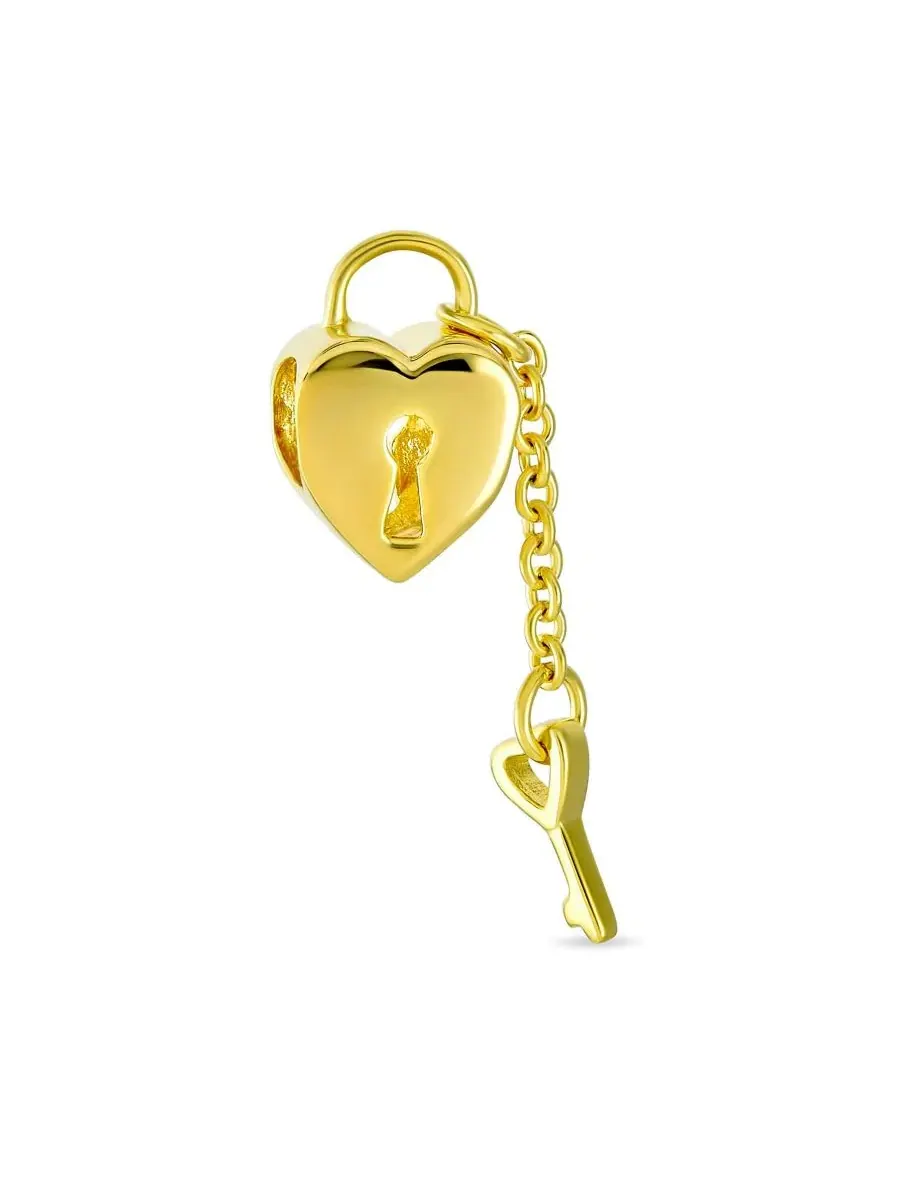 Подвеска-сердце с ключом из стерлингового серебра с золотым покрытием Bling Jewelry — изображение 1 из 3, оттенок золотистый