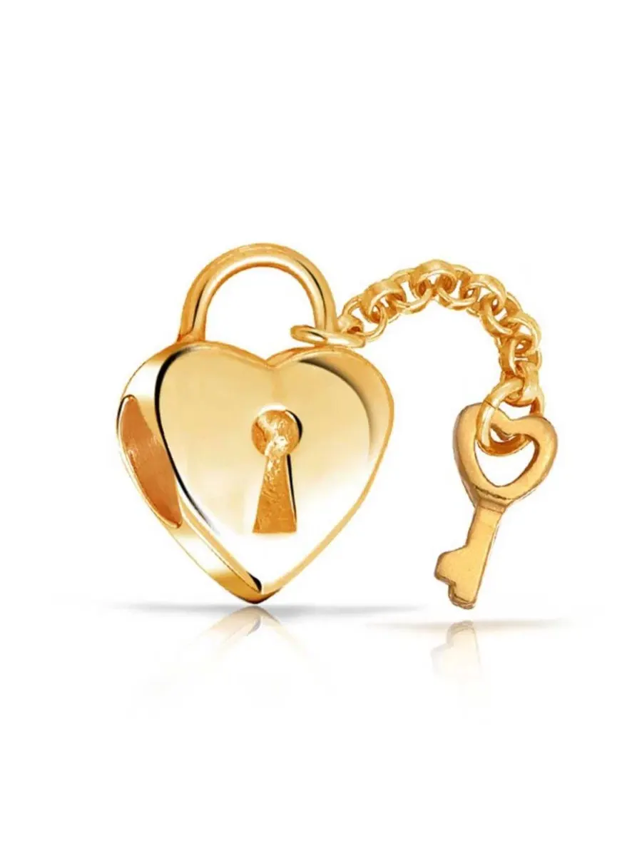 Подвеска-сердце с ключом из стерлингового серебра с золотым покрытием Bling Jewelry — изображение 2 из 3, оттенок золотистый