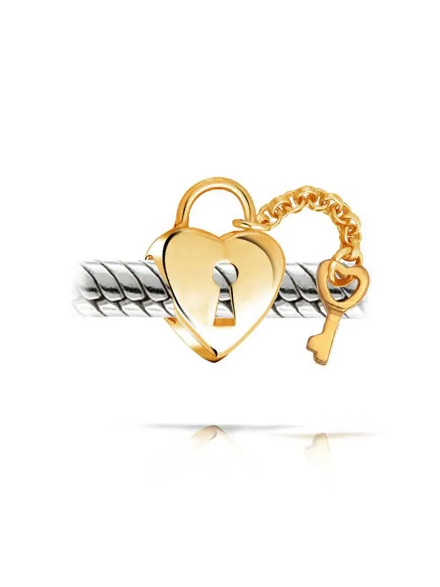 Подвеска-сердце с ключом из стерлингового серебра с золотым покрытием Bling Jewelry — изображение 3 из 3, оттенок золотистый