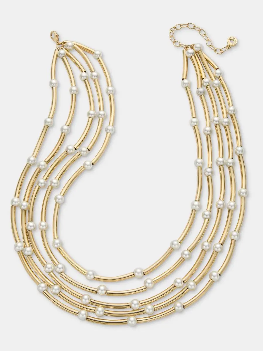 Многоярусное колье с жемчугом и трубчатыми элементами Anne Klein — изображение 1 из 5, оттенок белый