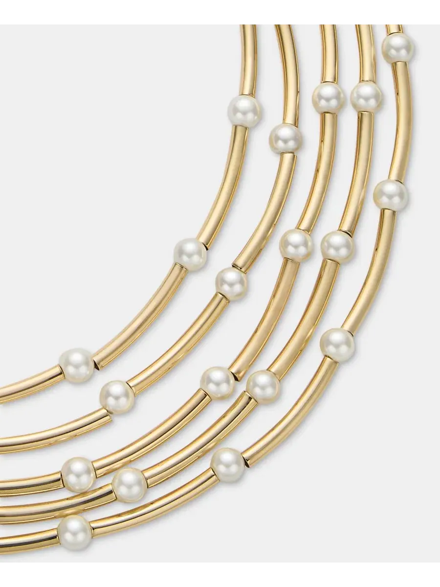 Многоярусное колье с жемчугом и трубчатыми элементами Anne Klein — изображение 2 из 5, оттенок белый