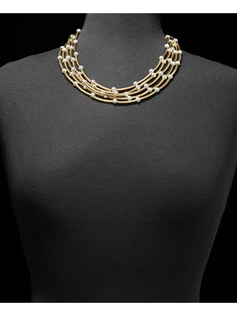 Многоярусное колье с жемчугом и трубчатыми элементами Anne Klein — изображение 3 из 5, оттенок белый