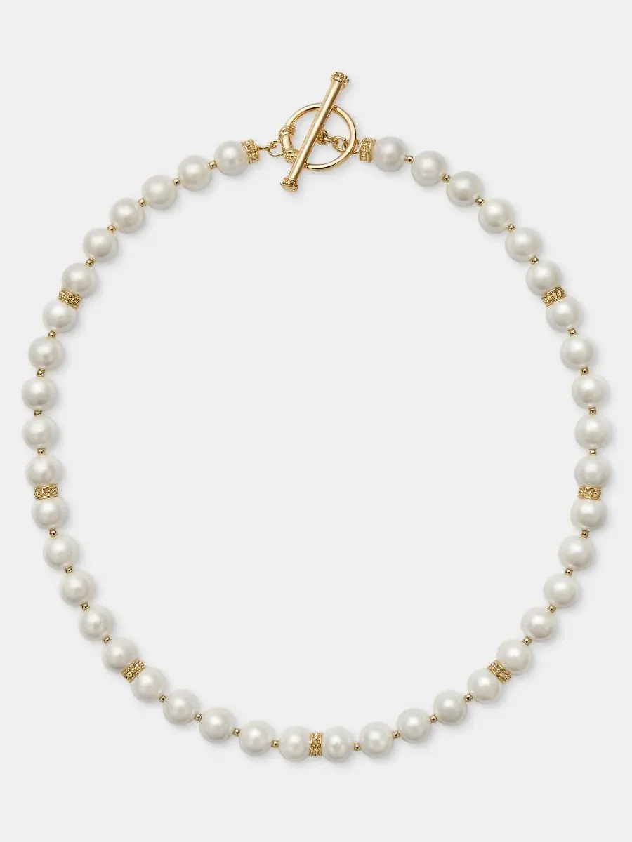 Колье с жемчугом и замком-тумблером Gold-Tone Glass Pearl Toggle Collar Necklace Lauren Ralph Lauren — изображение 1 из 5