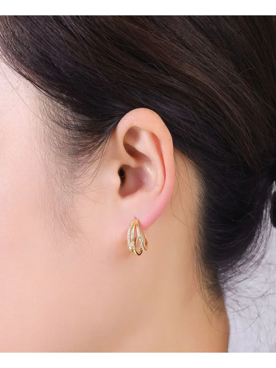 Набор сережек-пусетов из 3 пар с кубическим цирконием Gold Plated Cubic Zirconia Trio Hoop Earring — изображение 5 из 5