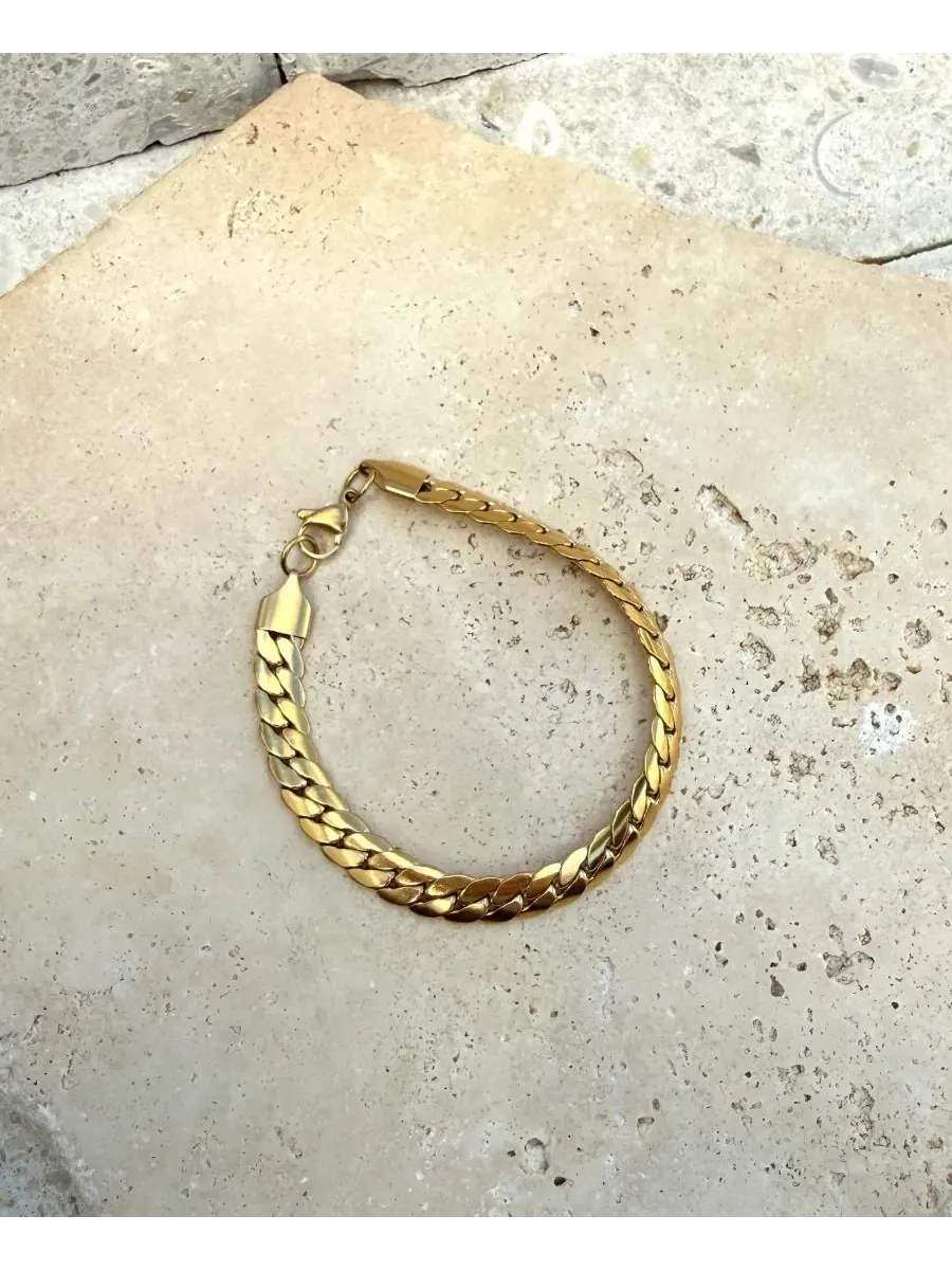 Браслет-цепь плоская с застежкой-лобстером, 18k золотое покрытие ADORNIA — изображение 3 из 3