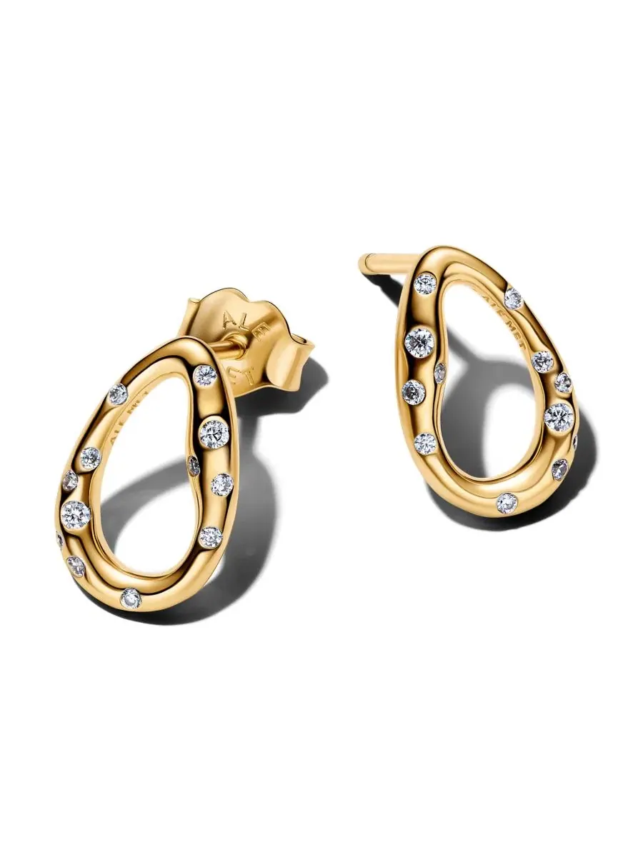 Серьги-пусеты с камнями, овальные, Stone-Set Oval Stud Pandora — изображение 1 из 3, оттенок золотистый