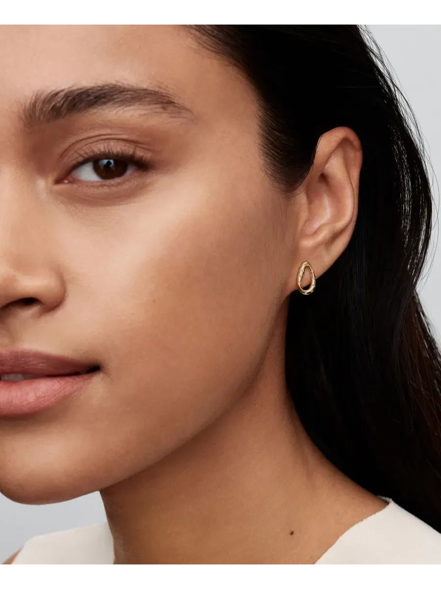 Серьги-пусеты с камнями, овальные, Stone-Set Oval Stud Pandora — изображение 3 из 3, оттенок золотистый