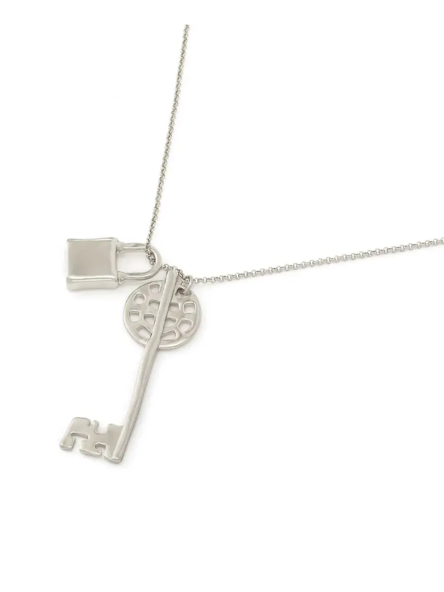 Колье цепочка с подвесками-ключами и замком Silver Vintage Lock Key Pendant Necklace Robert Lee — изображение 4 из 6