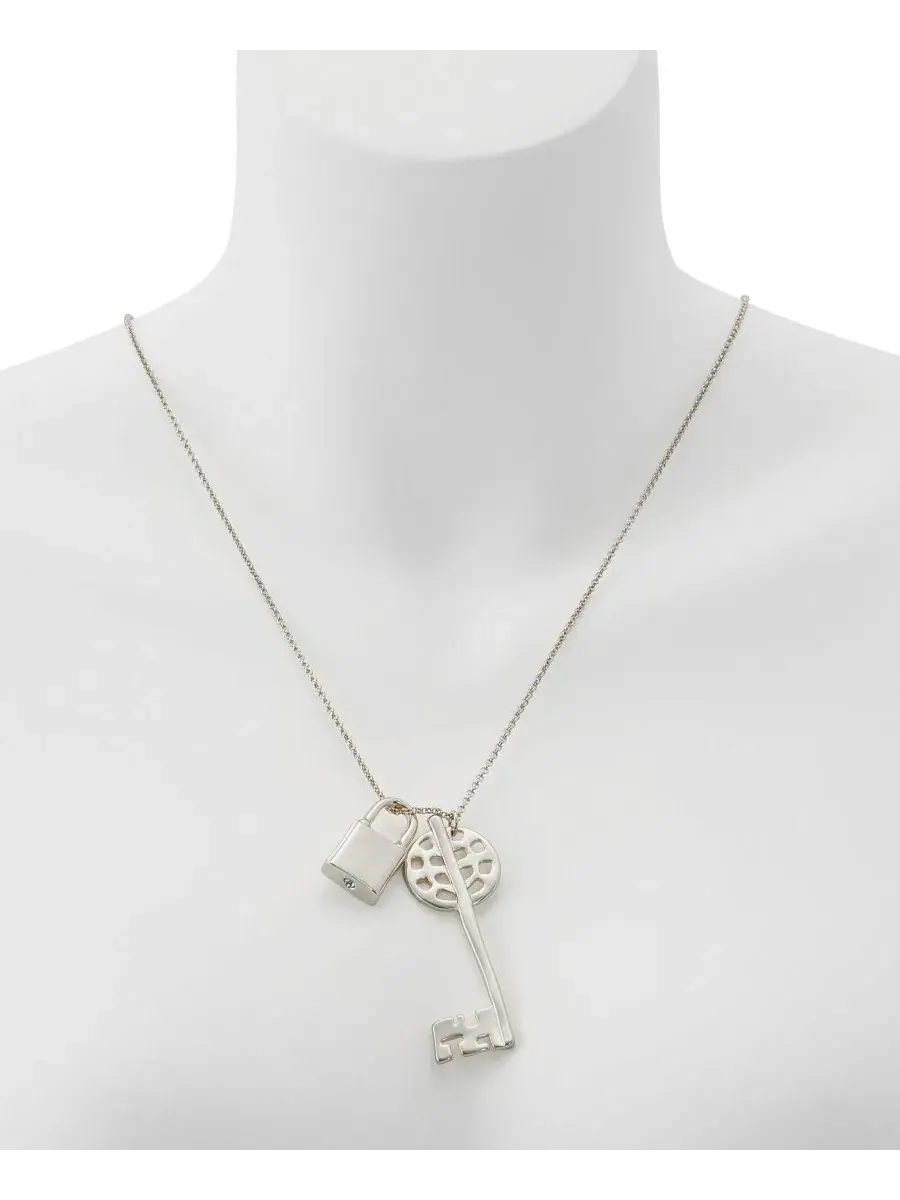Колье цепочка с подвесками-ключами и замком Silver Vintage Lock Key Pendant Necklace Robert Lee — изображение 5 из 6