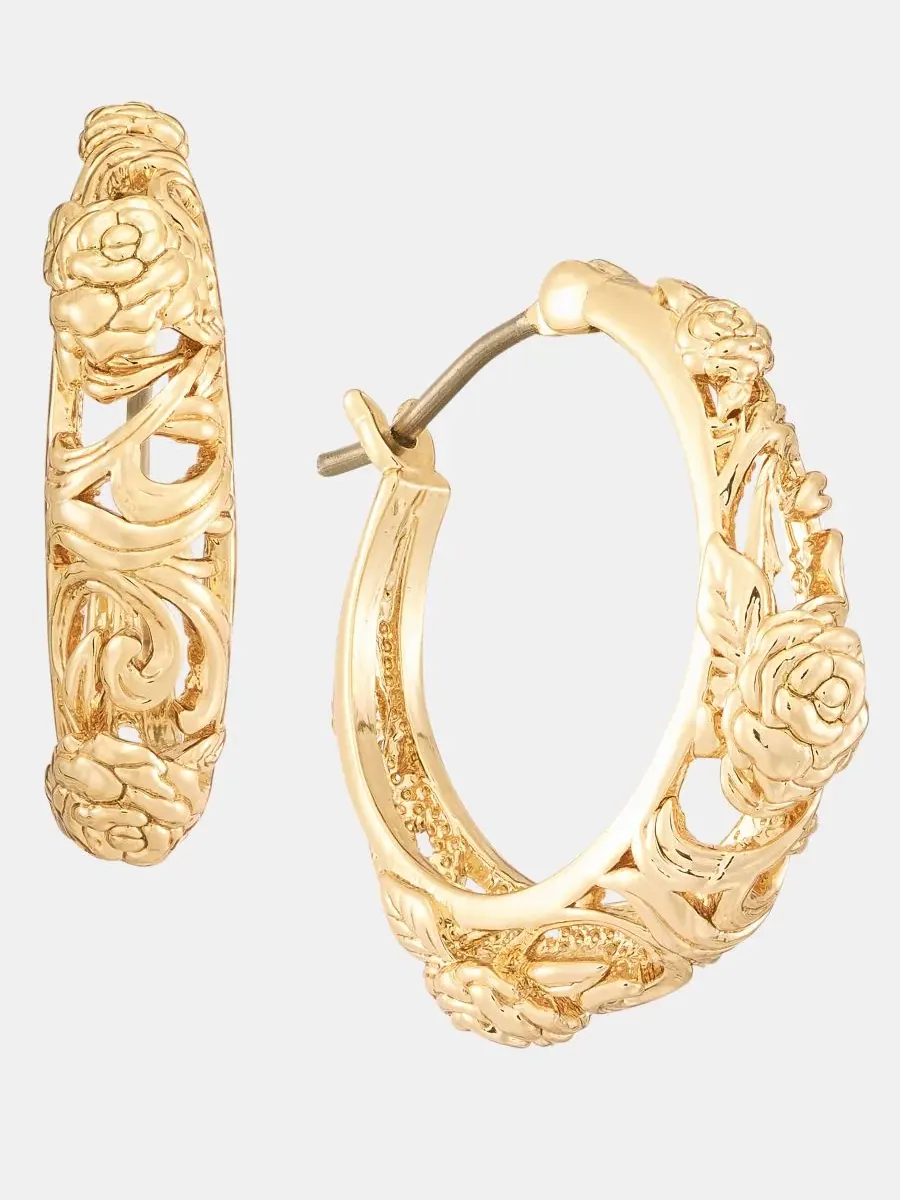 Серьги-кольца с филигранью Small Puffy Filigree Marchesa — изображение 2 из 4, оттенок золото