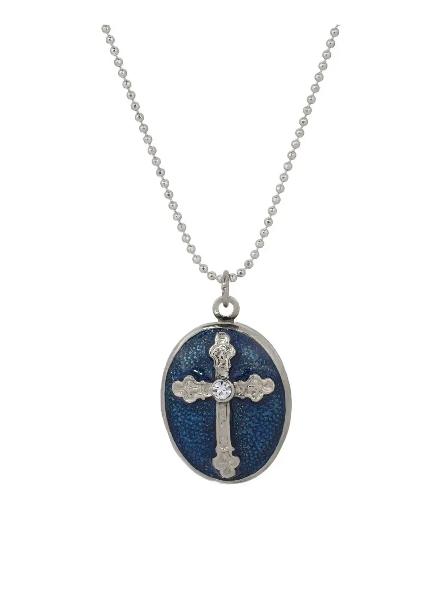 Медальон с крестом Silver Tone Blue Cross Locket Necklace Symbols of Faith