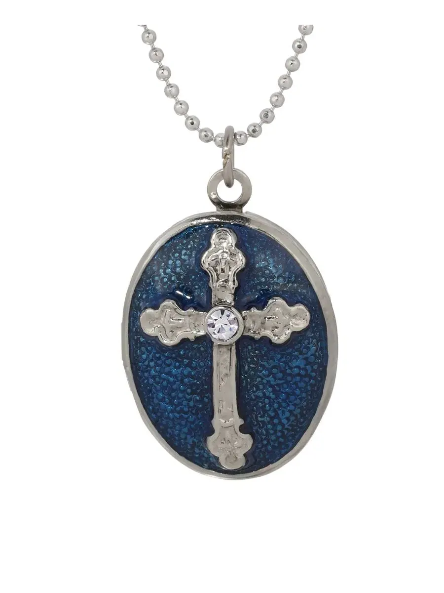Медальон с крестом Silver Tone Blue Cross Locket Necklace Symbols of Faith — изображение 3 из 3, оттенок синий