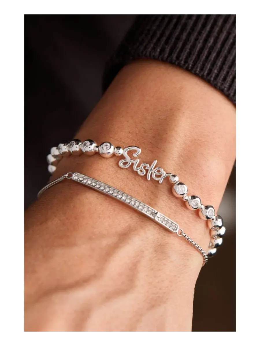Удлиненный хрустальный эластичный браслет "Сестра" Alex And Ani — изображение 3 из 3, оттенок серебряный