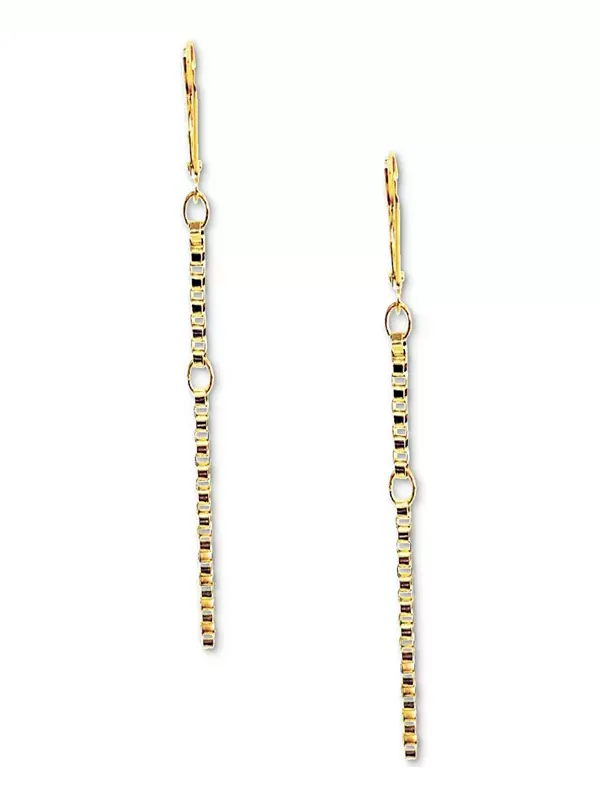 Серьги-Подвески с цепочкой из звеньев коробки золотистого оттенка Minu Jewels