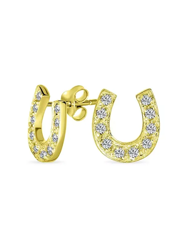 Серьги-Гвоздики Lucky Equestrian с фианитами, подкова — изображение 1 из 4, оттенок золото