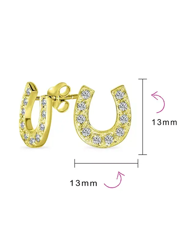 Серьги-Гвоздики Lucky Equestrian с фианитами, подкова — изображение 4 из 4, оттенок золото