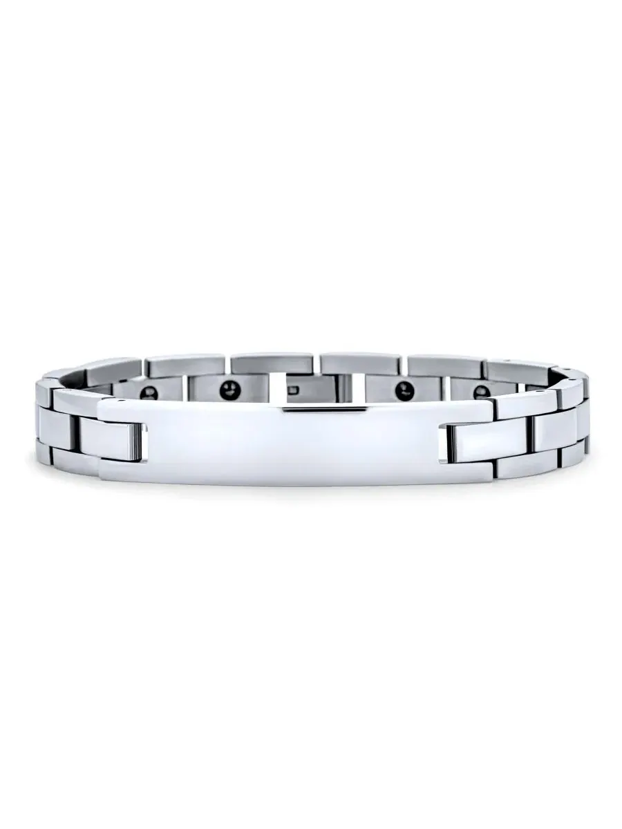 Мужской идентификационный браслет из нержавеющей стали, 22 см Bling Jewelry — изображение 1 из 5, оттенок серебряный
