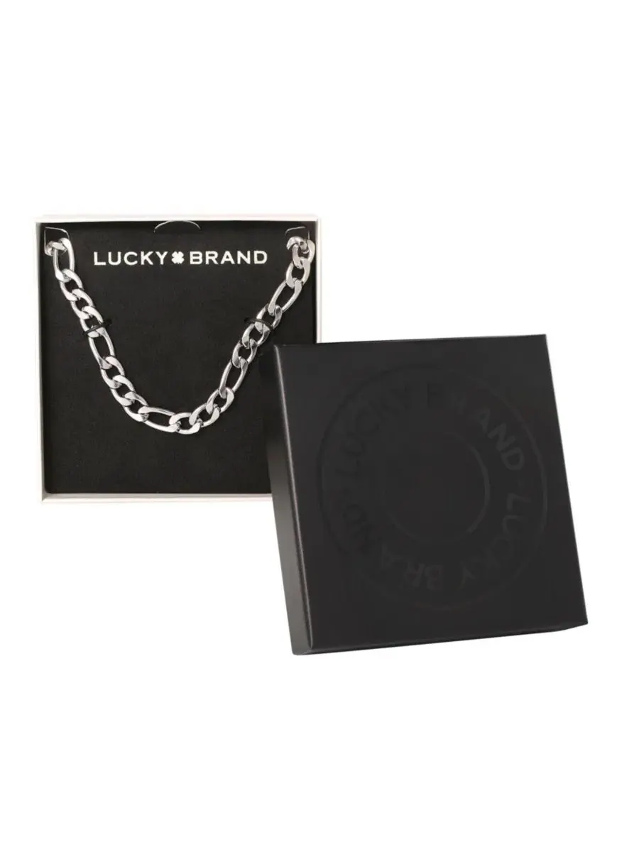 Мужская цепочка Фигаро, серебристая, длина звеньев 56 см Lucky Brand — изображение 4 из 7, оттенок серебристый