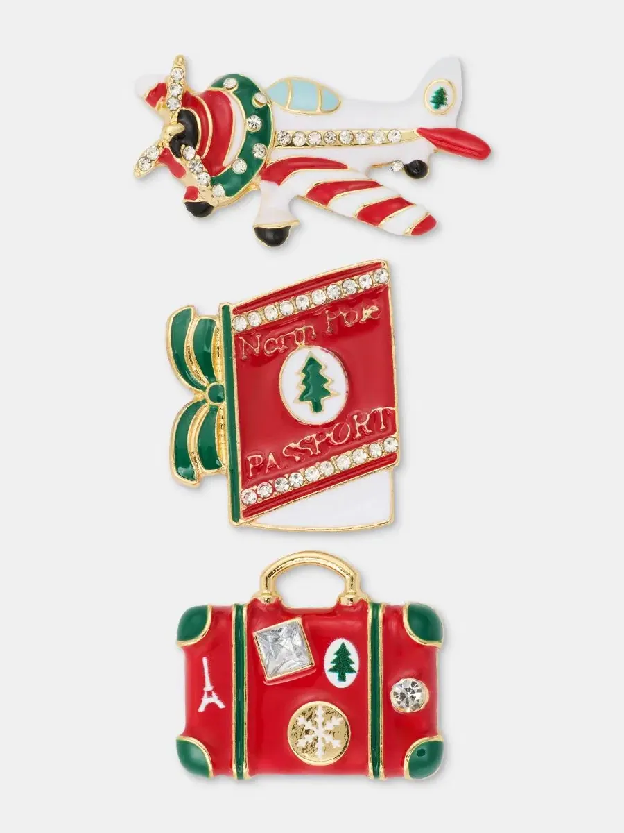 Набор из трех брошей Travel Trio Pins Holiday Lane — изображение 1 из 3, оттенок мульти
