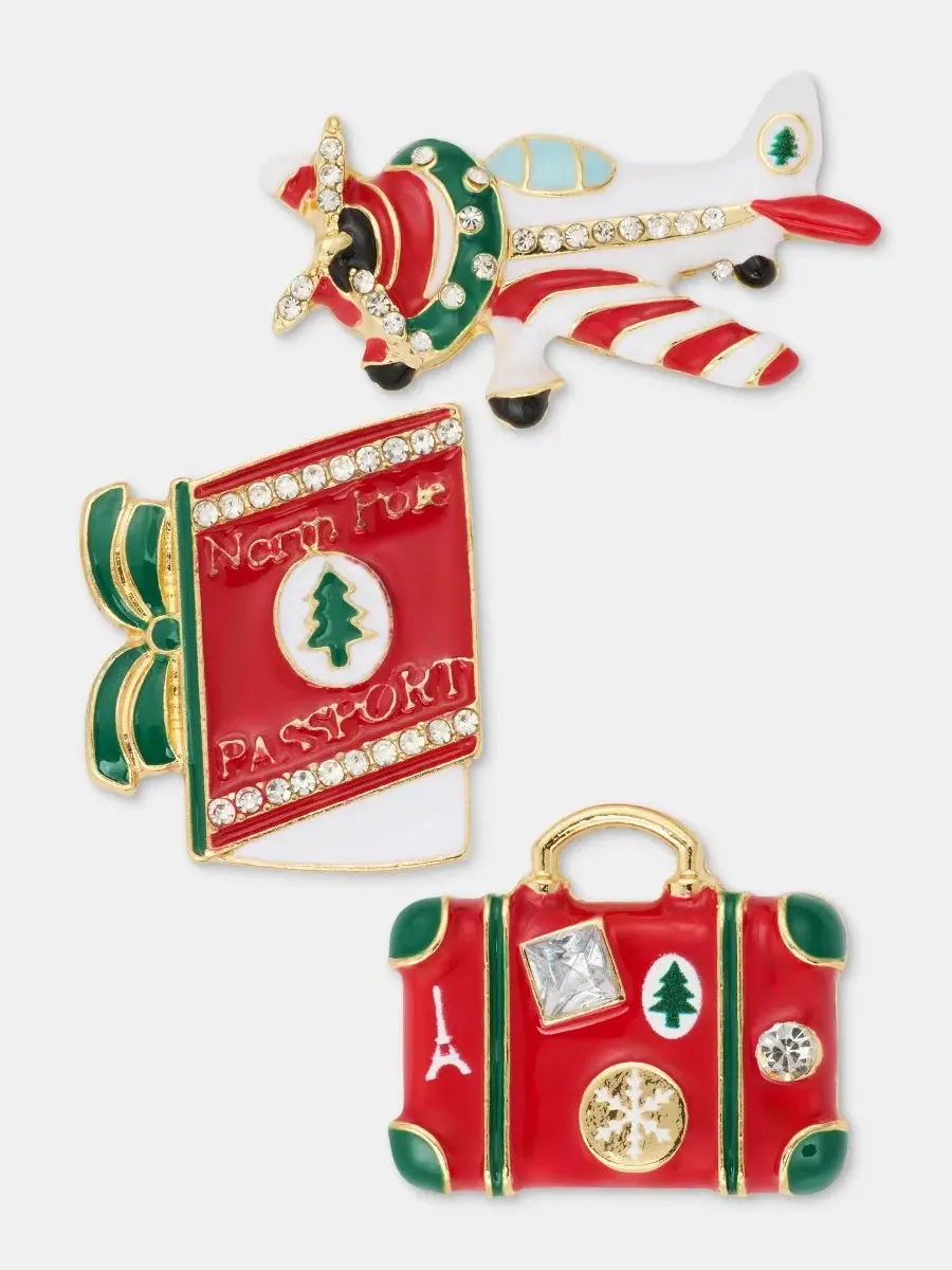 Набор из трех брошей Travel Trio Pins Holiday Lane — изображение 2 из 3, оттенок мульти