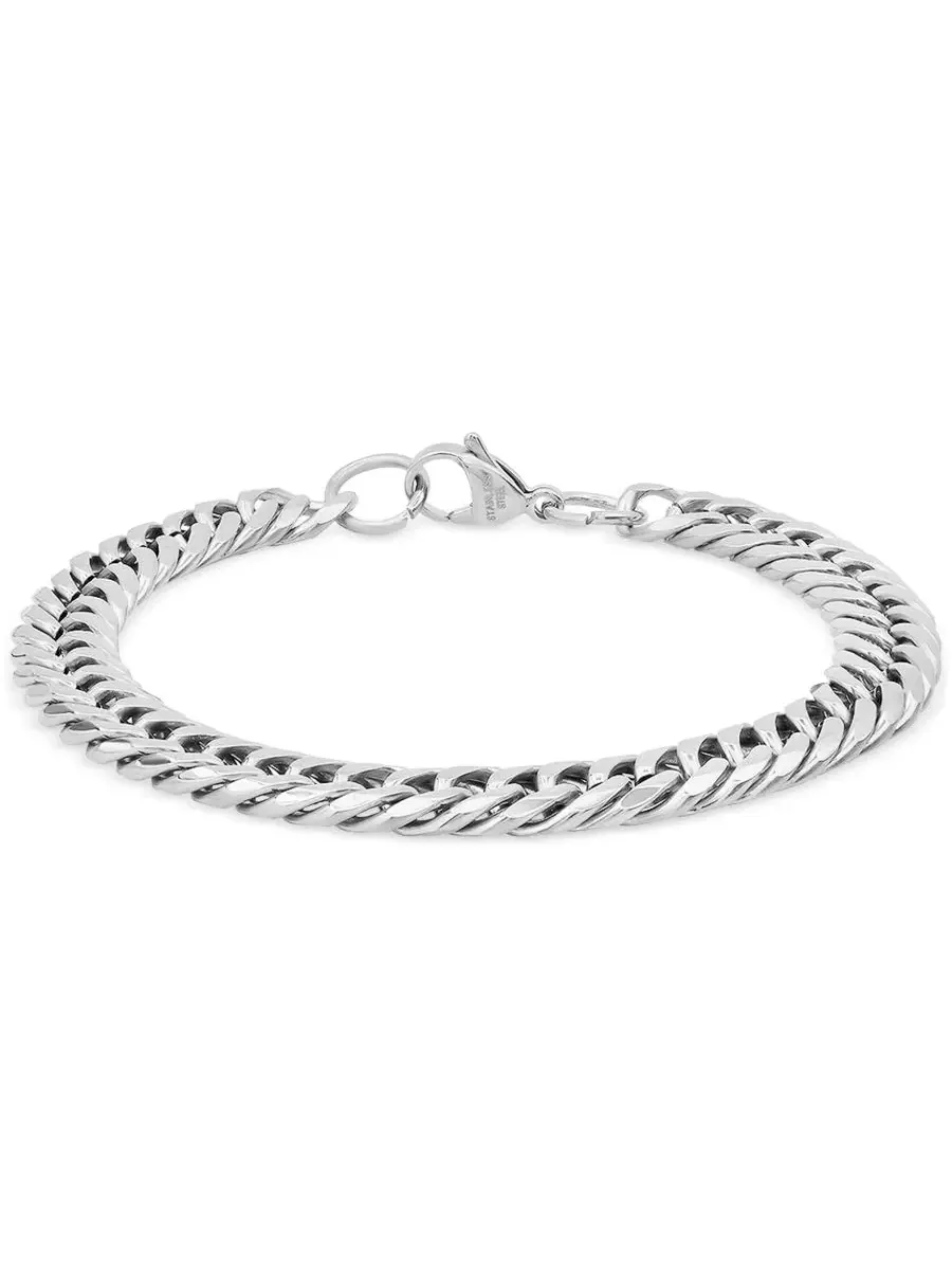 Мужской браслет из нержавеющей стали с кубинским плетением Steeltime — изображение 3 из 3, оттенок серебряный