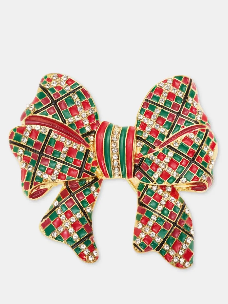 Брошь с бантом Plaid Bow Pin Holiday Lane — изображение 1 из 3, оттенок мульти