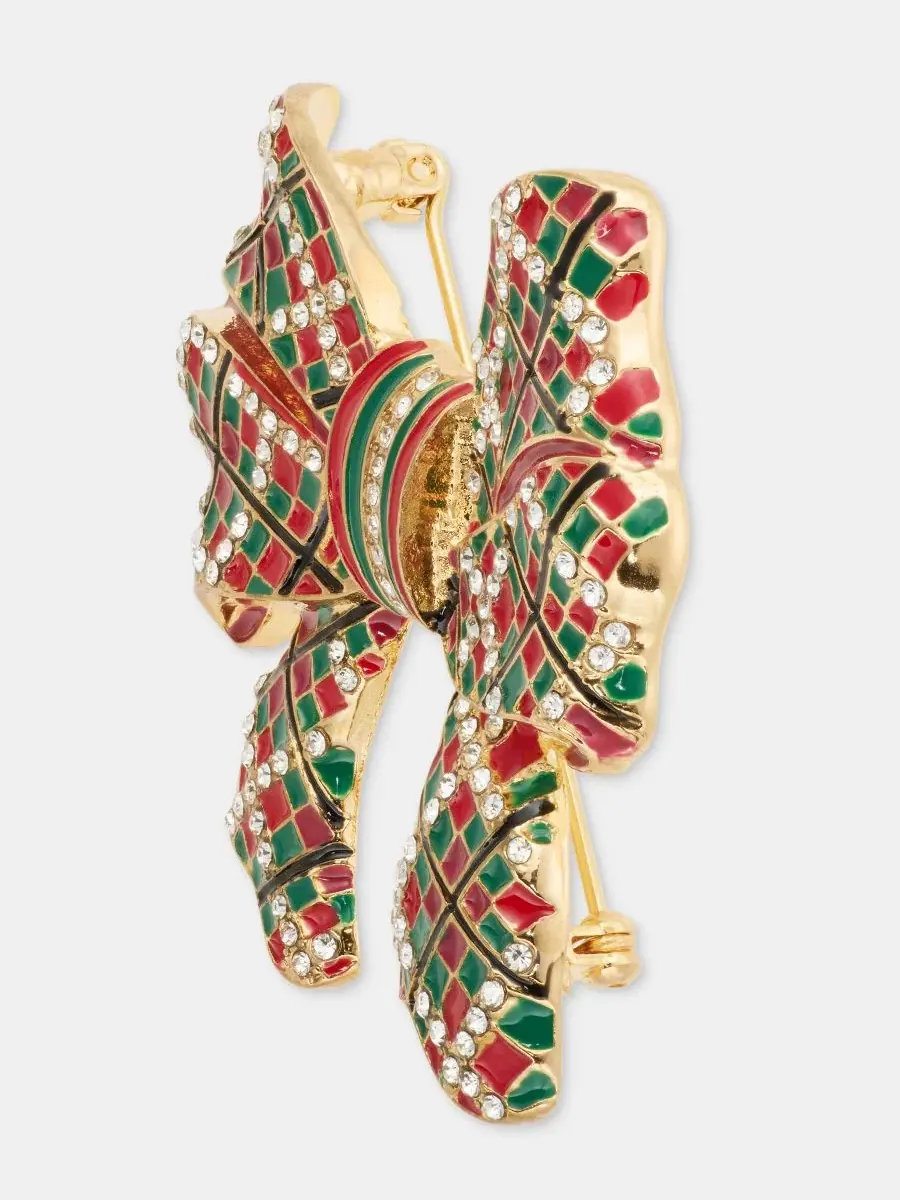 Брошь с бантом Plaid Bow Pin Holiday Lane — изображение 3 из 3, оттенок мульти