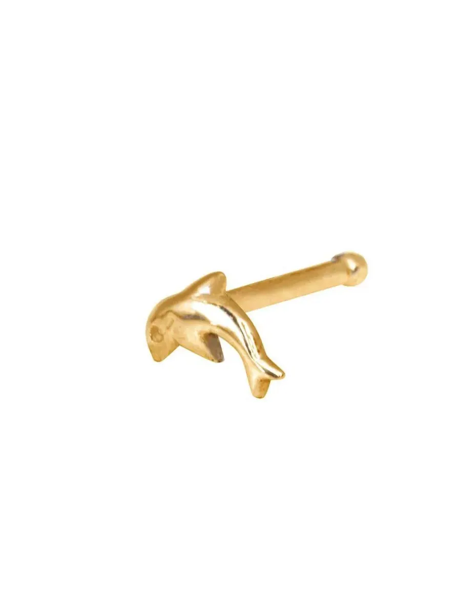 Кольцо-пирсинг для носа в виде дельфина из цельного 14-каратного желтого или белого золота, 20 г — изображение 1 из 5