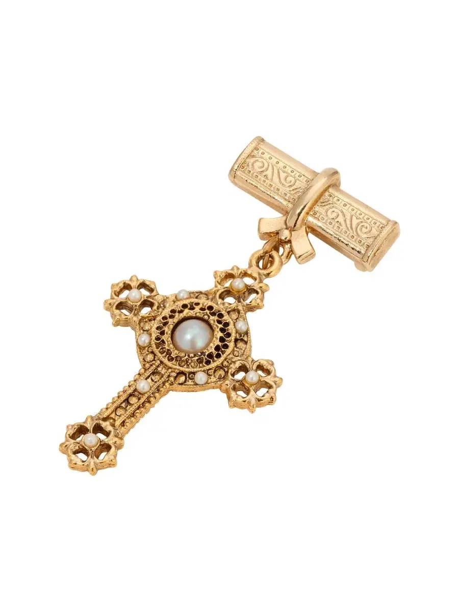 Золотистая центральная булавка в виде креста с имитацией жемчуга Symbols Of Faith