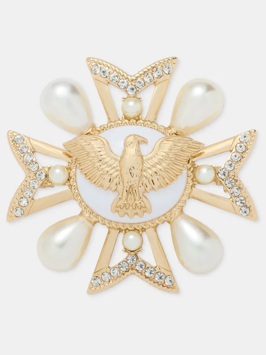 Брошь в виде орла с кристаллами, золотистого цвета, в коробке Anne Klein