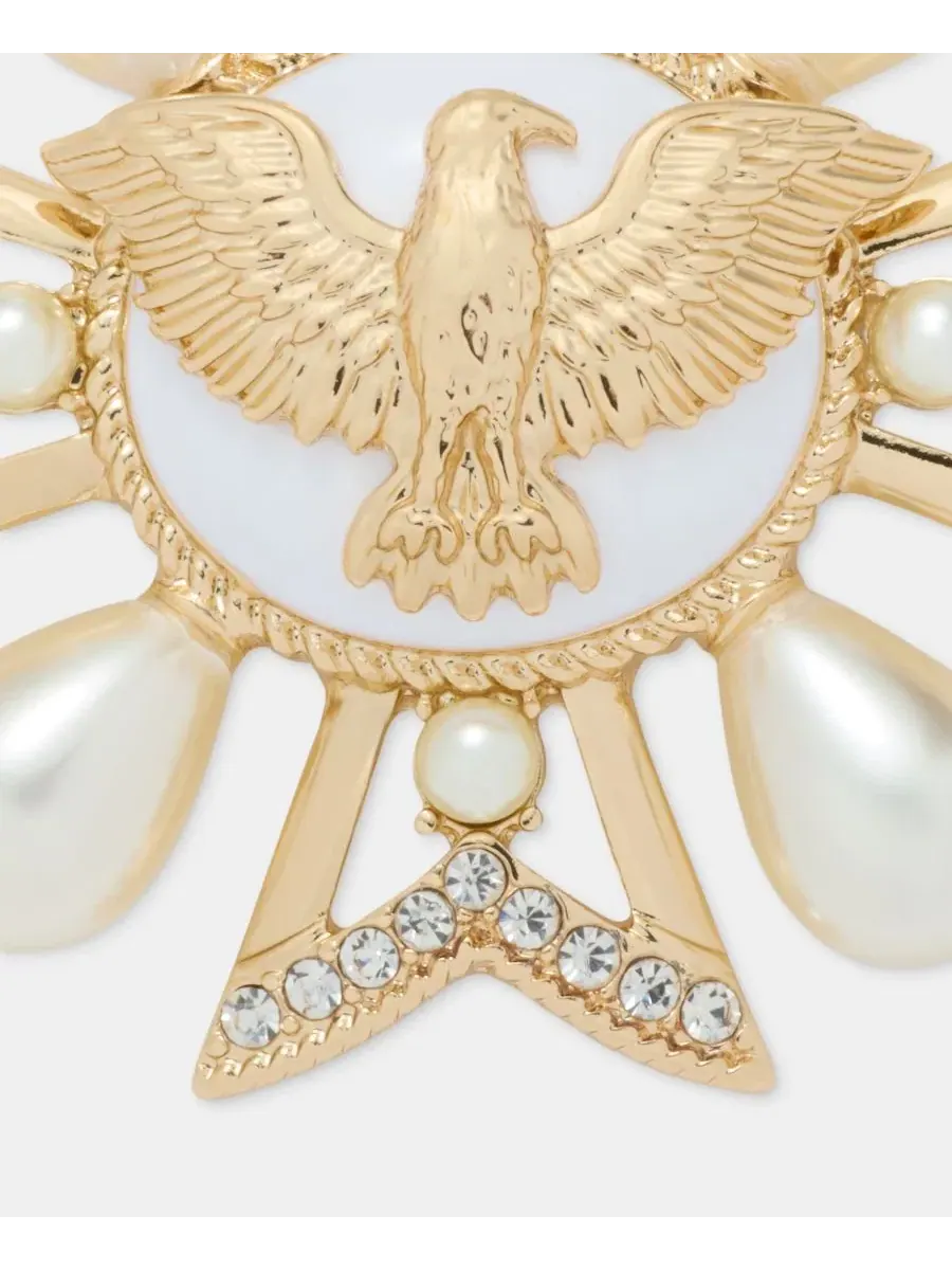 Брошь в виде орла с кристаллами, золотистого цвета, в коробке Anne Klein — изображение 3 из 4, оттенок белый