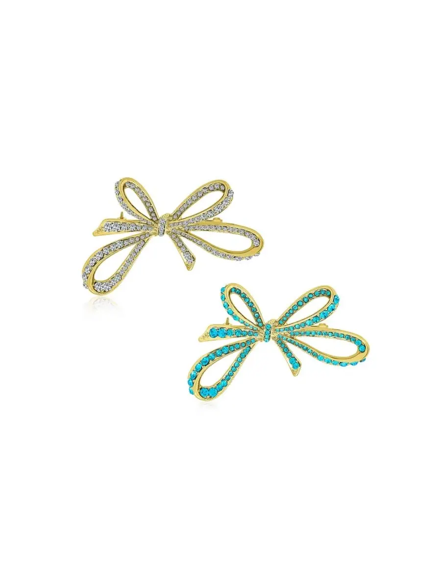 Зимняя брошь-булавка в виде прозрачной хрустальной ленты с бантом Bling Jewelry — изображение 1 из 5