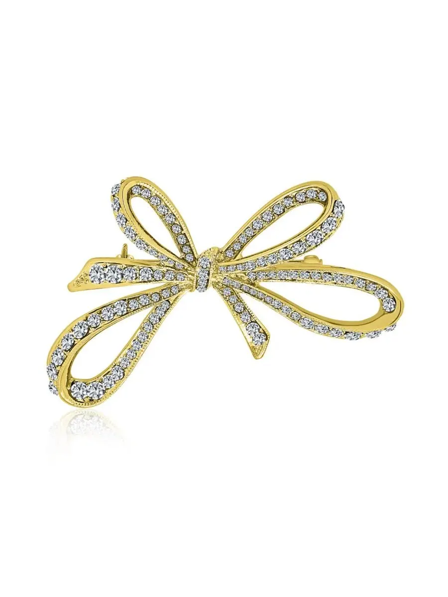 Зимняя брошь-булавка в виде прозрачной хрустальной ленты с бантом Bling Jewelry — изображение 2 из 5