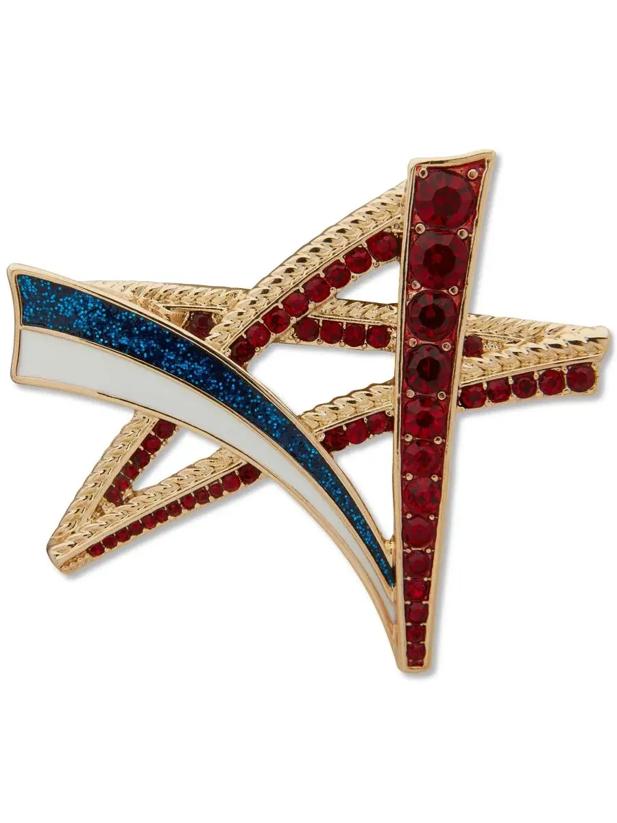 Брошь с принтом звезды Gold-Tone Crystal Red — изображение 1 из 2, оттенок мульти