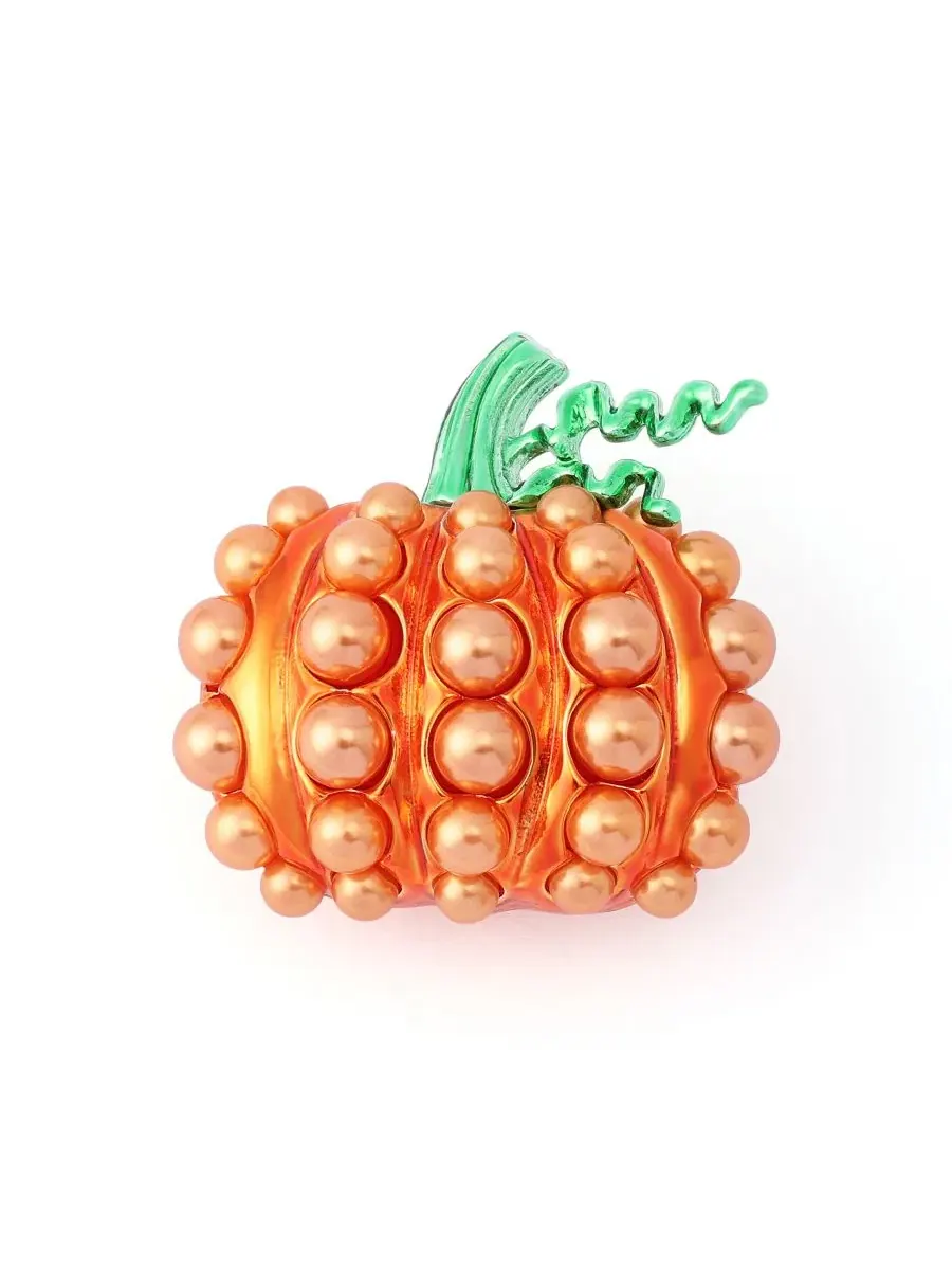 Брошь с тыквой и жемчугом, Halloween Cultured Pearl Pumpkin Betsey Johnson — изображение 1 из 4, оттенок оранжевый