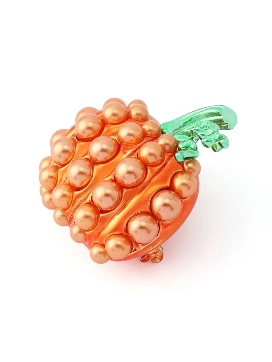 Брошь с тыквой и жемчугом, Halloween Cultured Pearl Pumpkin Betsey Johnson — изображение 4 из 4, оттенок оранжевый