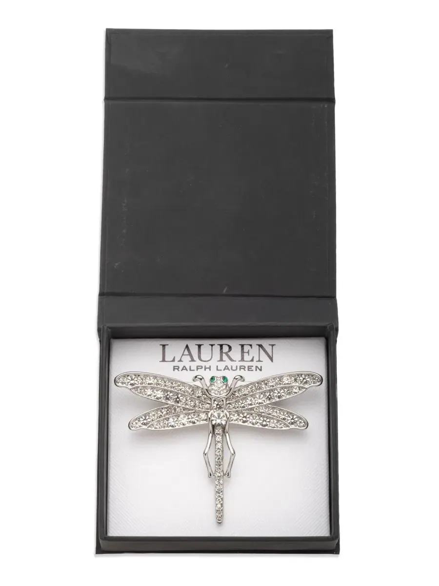 Значок в виде стрекозы с кристаллами серебристого цвета Lauren Ralph Lauren — изображение 2 из 2, оттенок серый