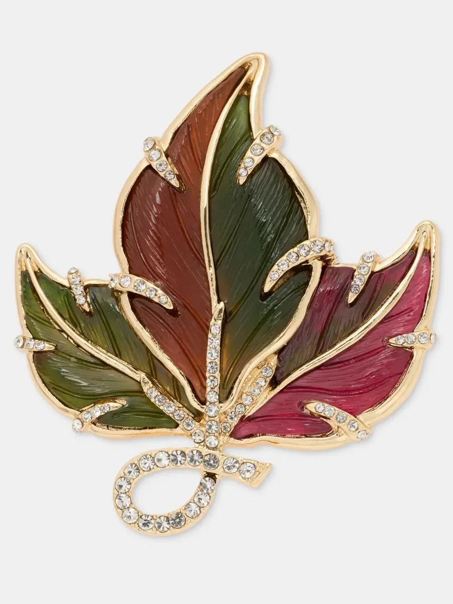 Брошь-булавка с подвеской в виде листа, с паве из стекла, модель Pavé Hanging Leaf Pin Anne Klein — изображение 1 из 4