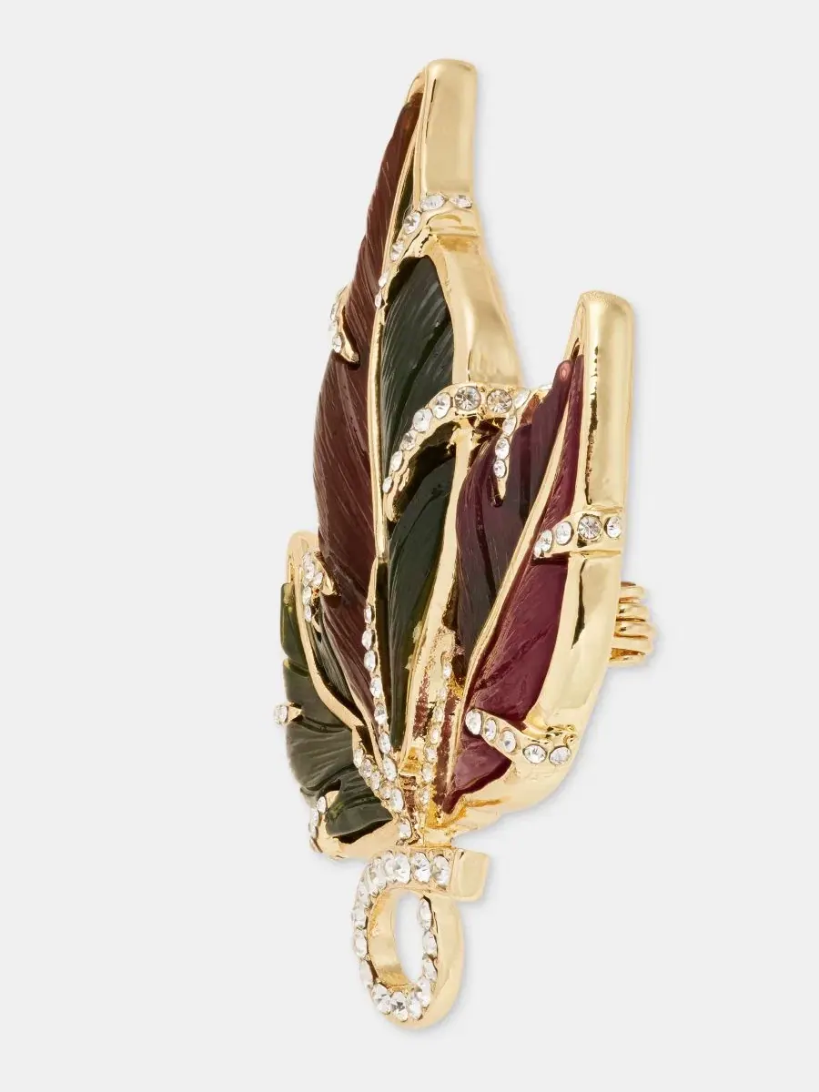 Брошь-булавка с подвеской в виде листа, с паве из стекла, модель Pavé Hanging Leaf Pin Anne Klein — изображение 2 из 4
