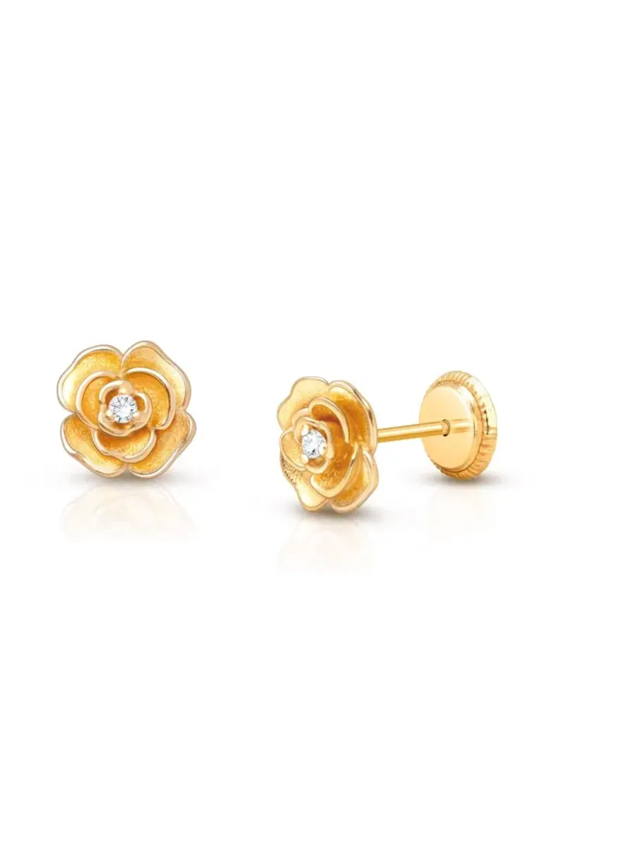 Серьги-гвоздики с фианитами 14K Radiance, винтовая застежка Tiny Blessings, желтое золото — изображение 1 из 4