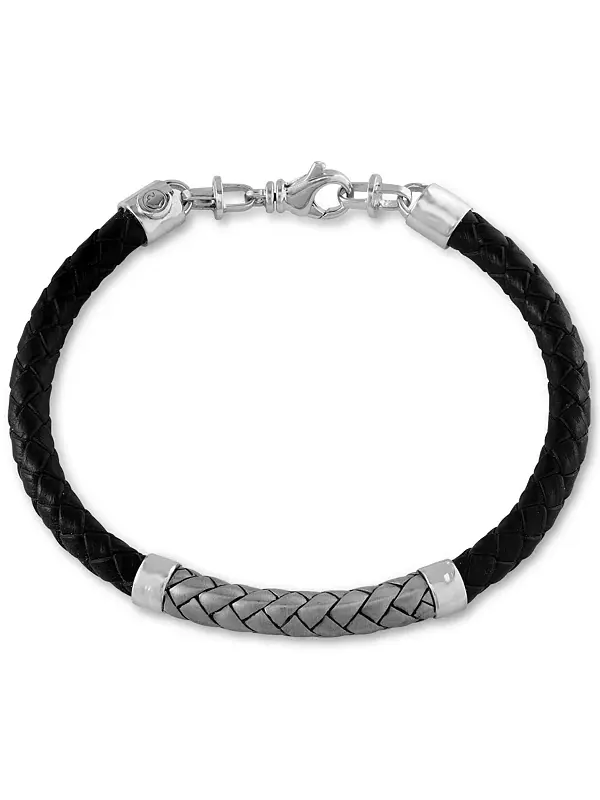Мужской плетеный браслет Effy из кожи и стерлингового серебра Effy Collection